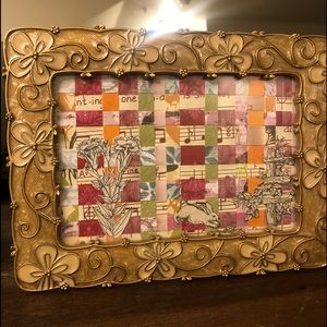Handmade Paper Weave With Rabbit and Flower Illustrations in Flower Gold Frame